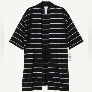 NWT Chico’s Travelers Stripe Cardigan Sweater Jacket Black White Size Small